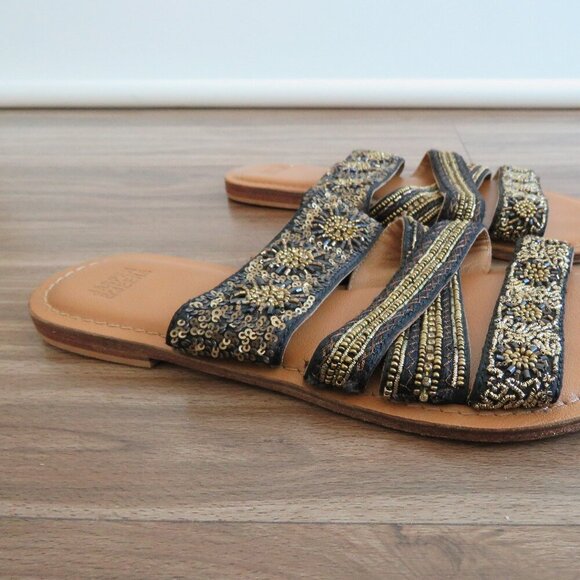 ANTHROPOLOGIE JASPER & JEERA La Plata Boho Beaded Slide Sandals - Size US 7.5 - Picture 8 of 14